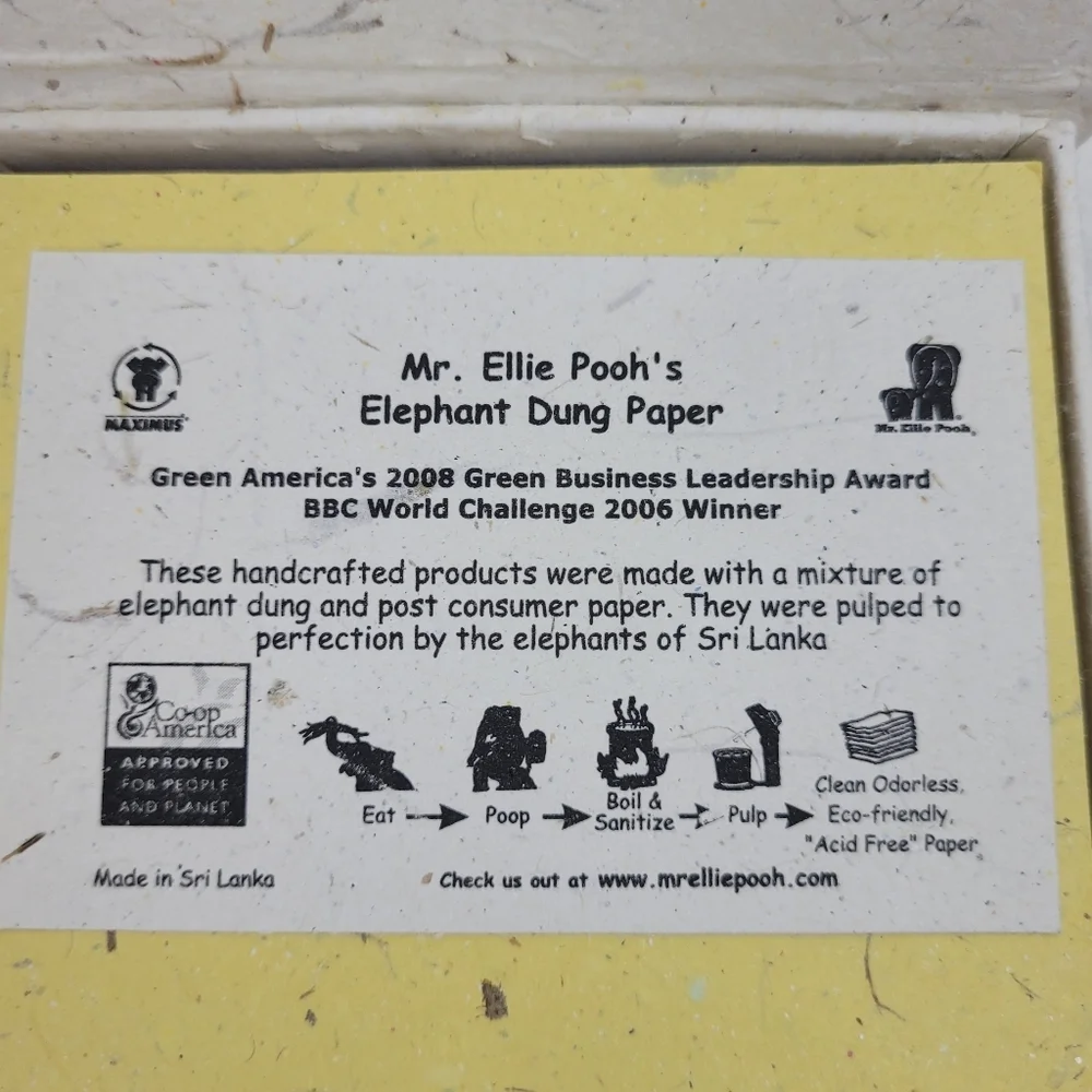 Mr. Ellie Pooh's Elephant Dung Paper In Decorative Box Approximately 4 x 4.5